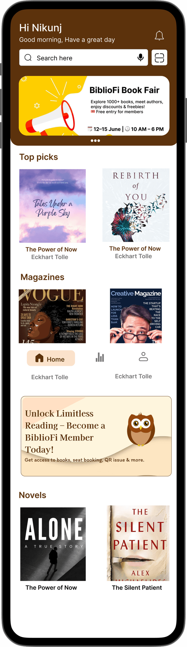 BibloFi home screen