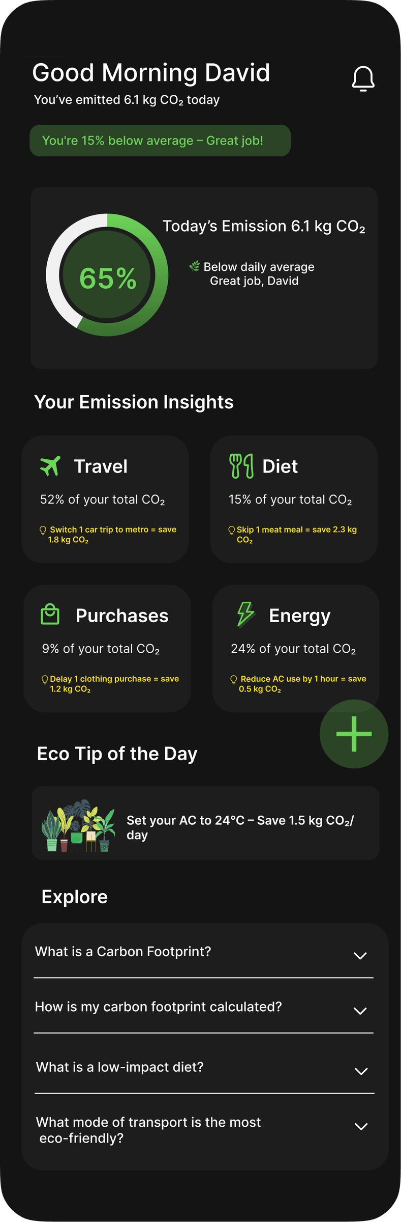 EcoTrack home screen