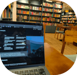 A laptop in a book cafe