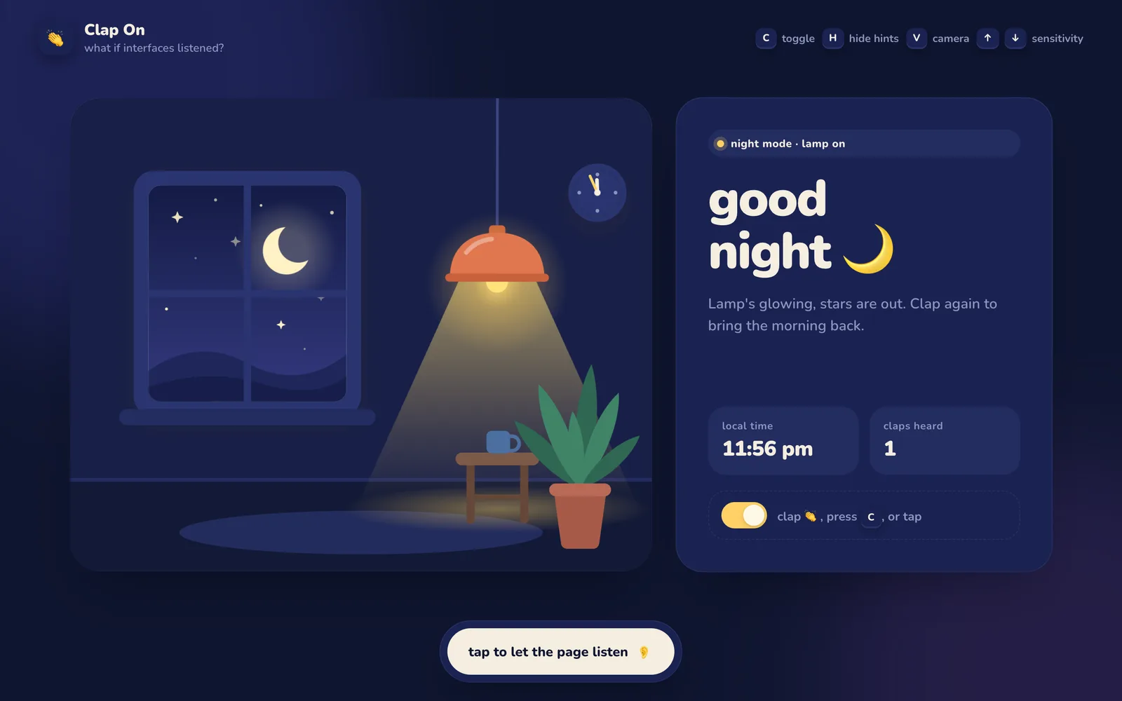 Night mode: good night, the lamp glowing and stars outside
