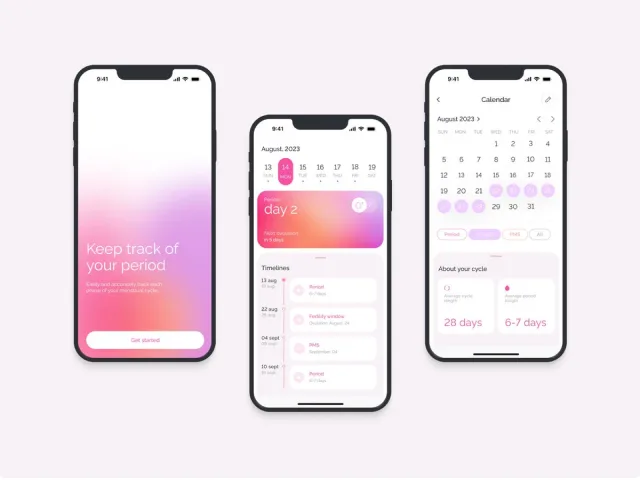 Reference: a gradient welcome, a month view and a cycle calendar
