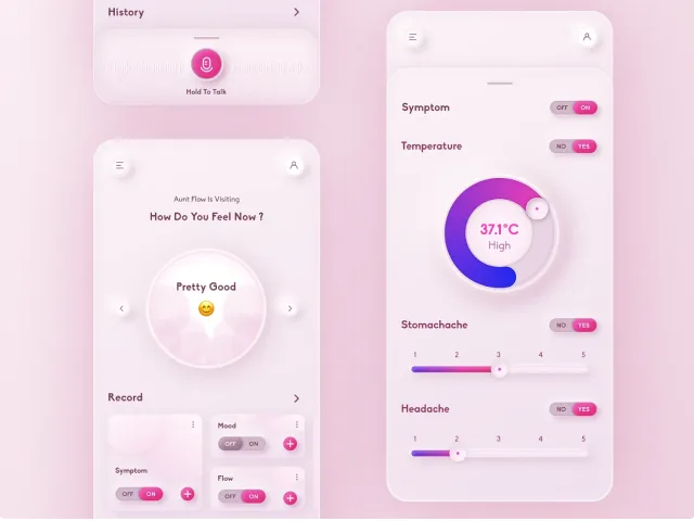 Reference: soft pink controls for symptoms, temperature and how she feels