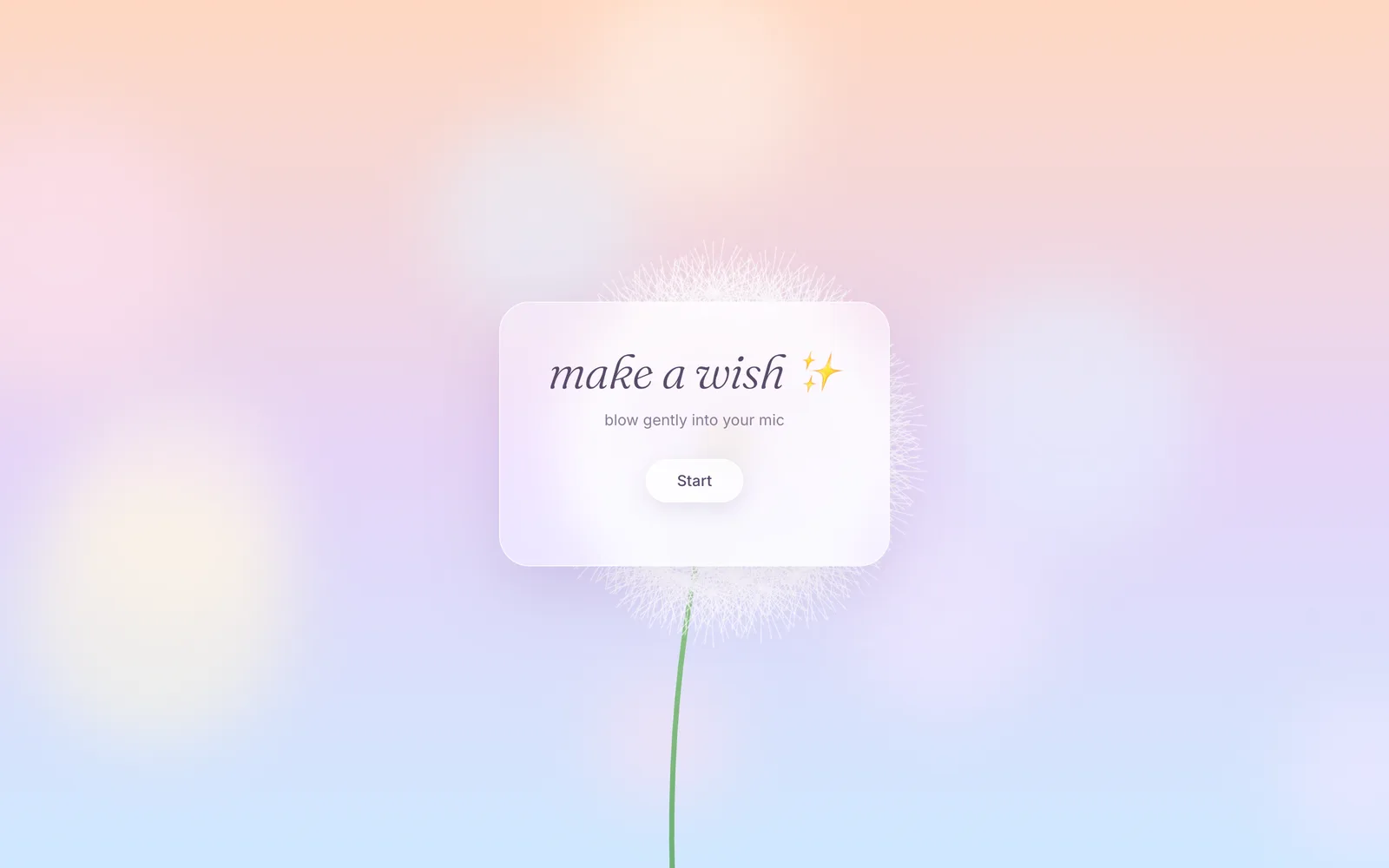 The start card: make a wish, blow gently into your mic