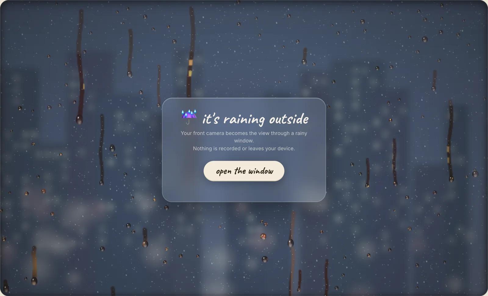 The start card: it's raining outside, open the window